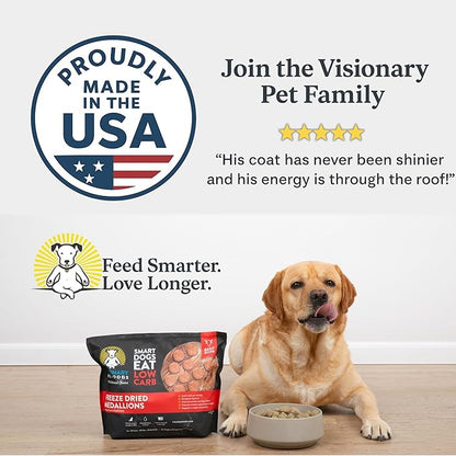 Visionary Pet Foods Freeze Dried Raw Dog Food, Topper & Meal Mixer – Real Beef | KetoPet Research Formula | Less Than 1g Net Carbs | Ketogenic | Grain Free High Protein | Made in USA | 25oz