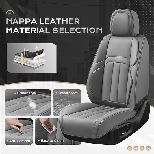 Coverado Seat Covers, Car Front Seat Covers with Backrest, Nappa Leather Car Seat Protectors,Waterproof &Breathable,Anti-Slip Automotive Seat Cushion, Universal Fit for Most Vehicles,2Pcs Black