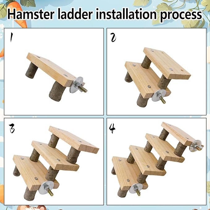 Hamiledyi Hamster Climbing Ladder Wood Stair and Hanging Hammock Set Wooden Molar Toys Cage Accessories for Syrian Hamster Gerbil Mice