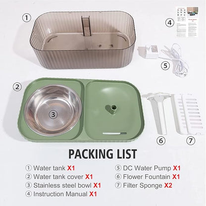 Suertree Cat Fountain Water Bowl Stainless Steel, 101oz/3L Automatic Pet Water Fountain, Dog Water Dispenser Cat Feeding Watering Supplies with 2 Filters for Cats, Dogs, Pets Green