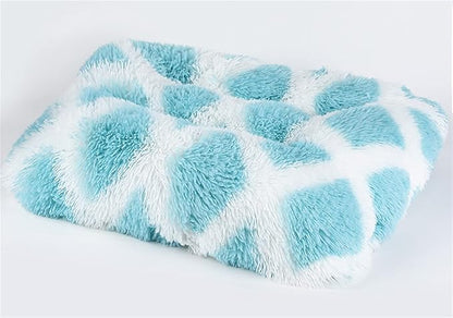 Liveinu Long Plush Calming Pet Bed Cuddler Pet Bed for Dogs and Cats Fluffy Faux Fur Dog Bed with Anti Slip Bottom Machine Washable Pet Sleep Bed Crate Mat Geometric Blue XL