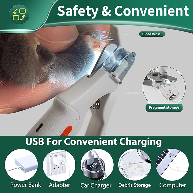 CATPICK 2-in-1 Cat Nail Clippers & Dog Nail Clippers Trimmers for Large Medium Small Dogs Cats Claw Trimmer Quick Sensor and Safety Guard USB Rechargeable with 2 LED Lights Dogs Nail Trimmer