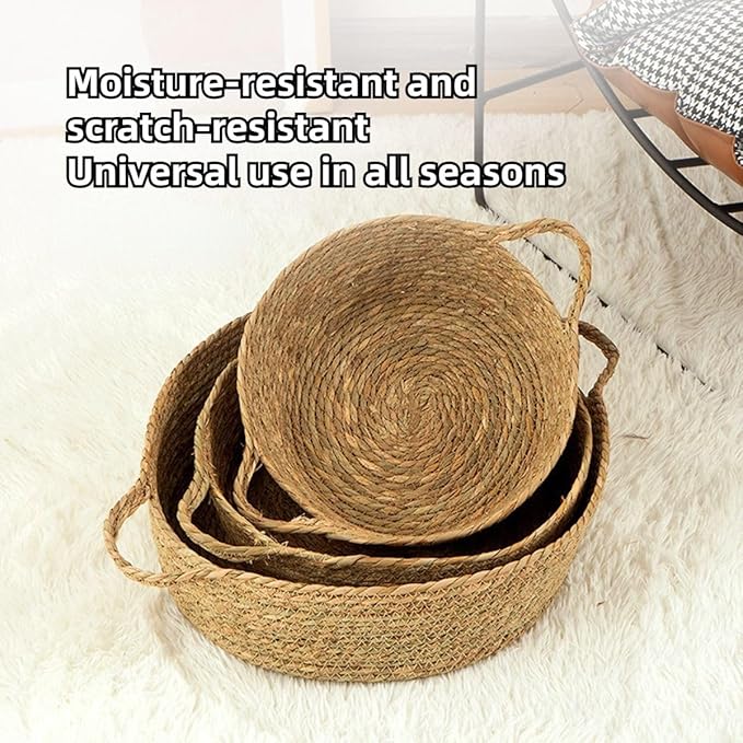 Rattan Cat Litter Pet Bed for Home Pet Supply Pet Sleeping Cat Beds Rattan Cat Dog Kitten Bed Basket Cooling Pet Nest Cat Supply Indoor Cat Cattail Grass to Weave (Cattail Split,Small)