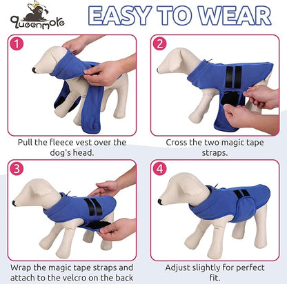 Queenmore Small Dog Sweater, Soft Fleece Vest Pullover Dog Jacket with Leash Hole, Warm Winter Dog Coats Cold Weather Doggy Dachshund Sweaters for Small Dogs Cats Boy or Girl (Blue, XS)