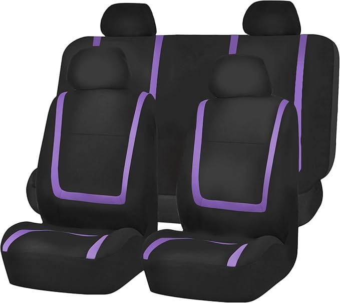 FH Group Car Seat Covers Full Set Cloth - Universal Fit Automotive Seat Covers, Low Back Front Seat Covers, Solid Back Seat Cover, Washable Car Seat Cover for SUV, Sedan and Van Purple