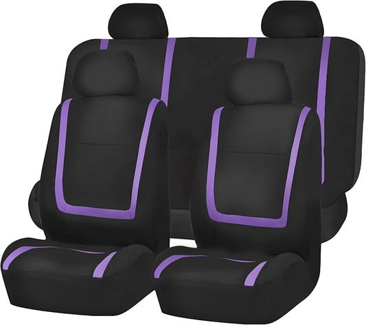 FH Group Car Seat Covers Full Set Cloth - Universal Fit Automotive Seat Covers, Low Back Front Seat Covers, Solid Back Seat Cover, Washable Car Seat Cover for SUV, Sedan and Van Purple