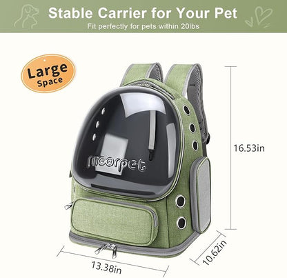 Cat Backpack Carrier, Breathable Cat Carrier Large Space Bubble Pet Backpack for Kitty Small Dog up to 20lbs, Transparent & Foldable Pet Carrier for Travel Hiking, Green