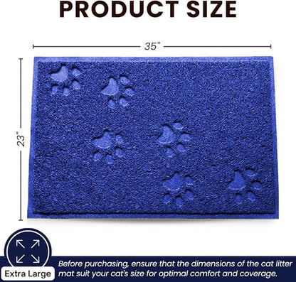Andalus Extra Large Cat Litter Mat, Pack of 1 - Waterproof, Non-Slip & Easy to Clean Cat Litter Box Mat for Extra Efficient Pet Litter-Trapping, Blue (35” X 23”)
