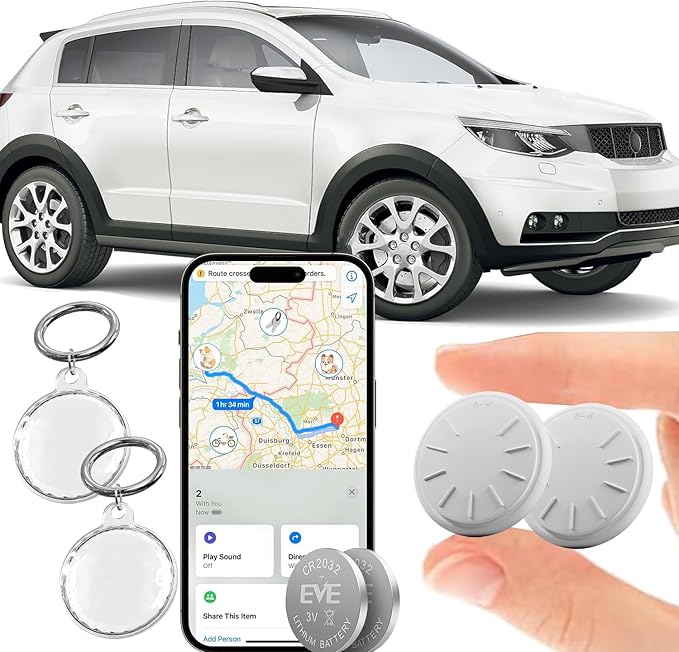 Mini GPS Tracker for Vehicles No Monthly Fee,GPS Car Tracker,Hidden Car Tracker with Case,Real Time Car GPS Tracker Work with Apple Find My(iOS Only) (Waterproof White,2PCS)