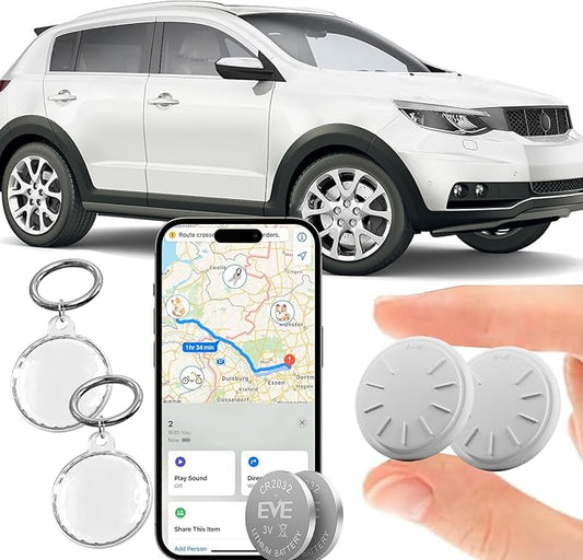 Mini GPS Tracker for Vehicles No Monthly Fee,GPS Car Tracker,Hidden Car Tracker with Case,Real Time Car GPS Tracker Work with Apple Find My(iOS Only) (Waterproof White,2PCS)
