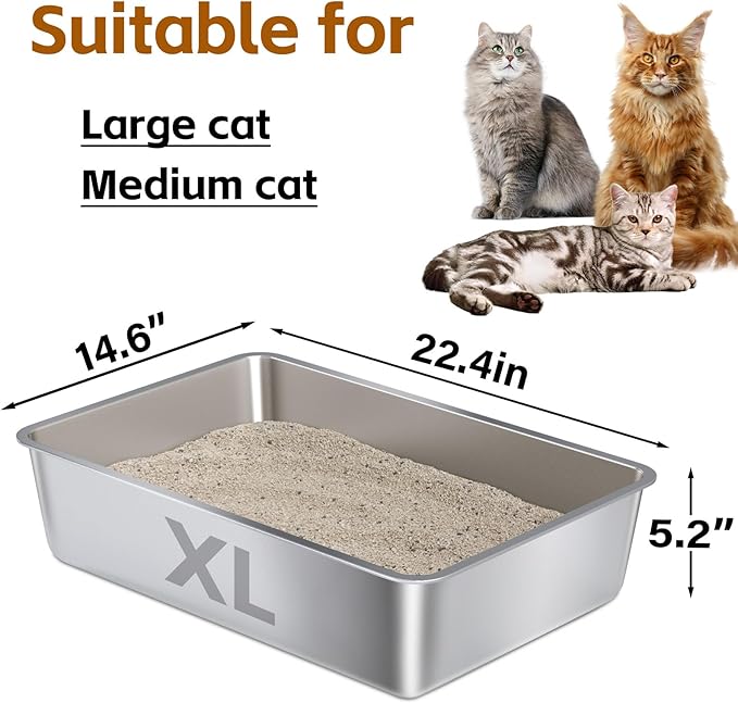 Stainless Steel Litter Box XLarge, XL Metal Cat Litter Box, Easy Clean Non Stick No Smell