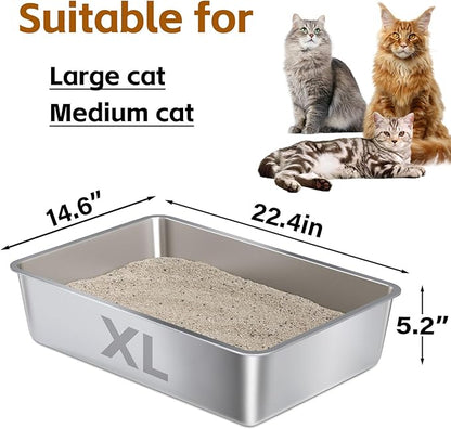 Stainless Steel Litter Box XLarge, XL Metal Cat Litter Box, Easy Clean Non Stick No Smell