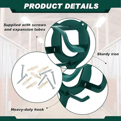 Dunzy 3 Counts Horse Bridle Rack Bracket Bridle Hooks Tack Storage Halter Hanger Metal Holder with Tubes and Screw for Horse Barn Supplies(Dark Green)