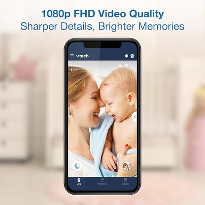 VTech Smart WiFi Baby Monitor with 2 Cameras, 1080p FHD Video, Free App with Motion Videos, Sound/Motion Alerts, 7" IPS Split‑Screen Display, Pan‑Tilt‑Zoom, Dual‑Room Monitoring – Smart HQ Max Twin