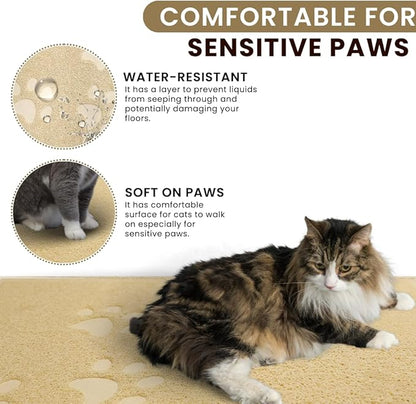Andalus Small Cat Litter Mat, Pack of 2 - Waterproof, Non-Slip & Easy to Clean Cat Litter Box Mat for Extra Efficient Pet Litter-Trapping, Beige (15.75” X 11.75”)