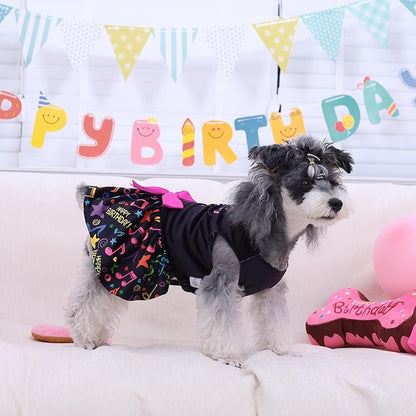 CuteBone Birthday Dog Dresses Velvet Holiday Small Dogs Clothes Onesie Pet Apparel Girl Puppy Skirt with Bow Hair Rope CVA50L-D
