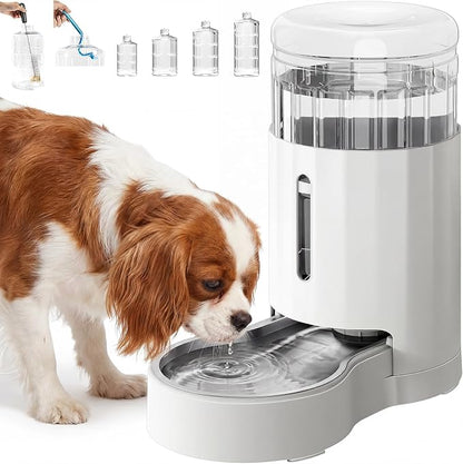 CZPET Dog Water Bowl Dispenser 7L, Wider Mouth Gravity Refilling (White) | With Stainless Steel Bowl Gravity Waterer, Large Capacity and Drinking Area Noise-Free for Pets