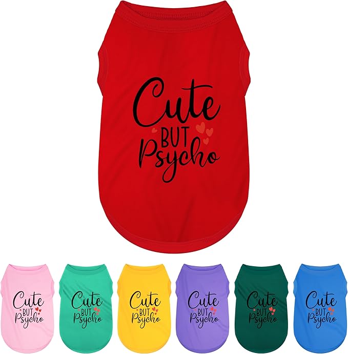 Expressive Polyester Dog Shirt Vest: Soft and Lightweight Puppy Shirt for Small and Medium Dogs, Featuring the Playful 'Cute but Psycho' Slogan Print Shirts Tank Top Red XXL