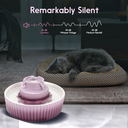 Lawfery Ceramic Cat Water Fountain, 2.1L/71oz Cupcake Pet Fountain | 3 Carbon Filters, 2 Quiet Pumps, Heavy Ceramic Body, and 360° Drinking Area, Drinking Bowl for Indoor Cats and Small Dogs