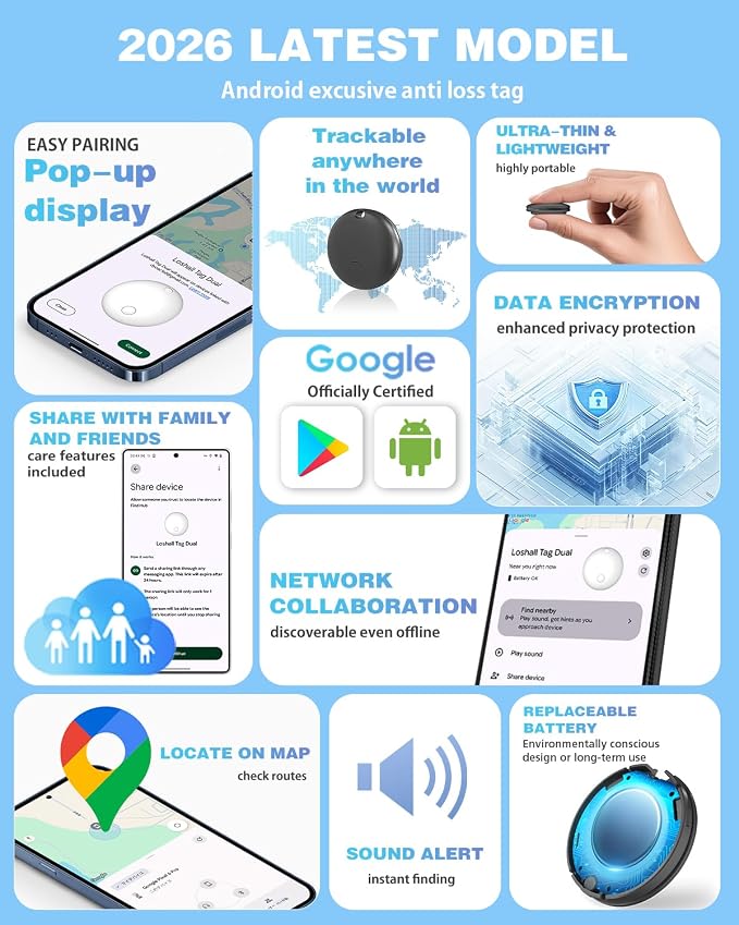 Air Tags for Android,Air Tags-4 Pack Android,2 Year Battery Life,Air Tracker Tags with 4 Case,Google Find Trackers for Google'S Find Hub App,IP65 Waterproof Luggage Tracker for Keys