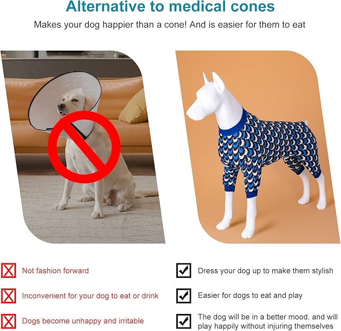 LovinPet Jammies for Large Dogs - Anti Licking & Anxiety Calming Dog Shirt, Lightweight Stretchy Summertime Print, Pitbull Shirt, Large Dogs Onesie, Pitbull Clothes, Dog Costume for Parties, Black M