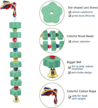 Oooct 2 Pack Large Chicken Chewing Toy, Chick Beak Grinding Calcium Stone with Bells, Chicken Cage Accessories, Cage Toys for Cockatiel Parakeet Parrot Budgies Rat Hamster Rabbit Bunny African Grey