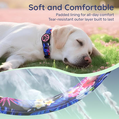 Airtag Dog Collar,with Waterproof airtag Holder，Original Stylish Cute Pattern Design.QR Code ID Buckle，Comfortable Soft Cotton for Small Medium Large Dogs