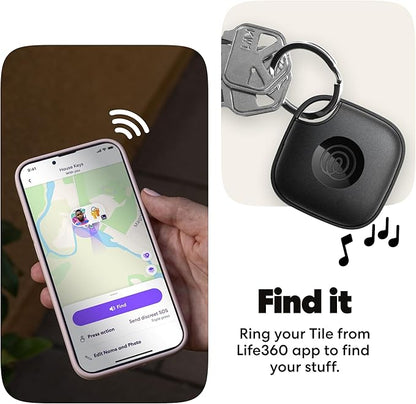 Life360 Tile - Bluetooth Tracker, Keys Finder and Item Locator for Keys, Bags and More. Phone Finder. Both iOS and Android Compatible. 4-Pack (Black)