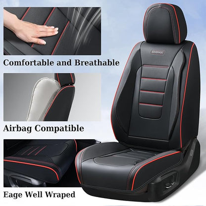 Coverado Seat Covers, Car Seat Covers Front Seats, Car Seat Cover, Car Seat Protector Waterproof, Car Seat Cushion Nappa Leather, Seat Covers for Cars Carseat Cover Universal Fit for Most Cars-Redline