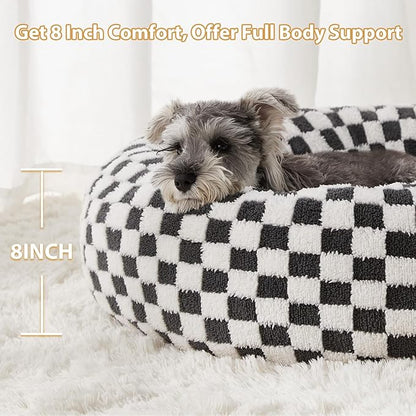 BFPETHOME Donut Dog Beds for Small Dog, Round Cat Beds for Indoor Cats, Calming Pet Bed for Puppy and Kitty with Non-Slip Bottom, Cute Fancy Puppy Bed Machine Washable Plush Fabric