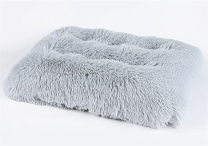 Liveinu Long Plush Calming Pet Bed Cuddler Pet Bed for Dogs and Cats Fluffy Faux Fur Dog Bed with Anti Slip Bottom Machine Washable Pet Sleep Bed Crate Mat Light Grey M