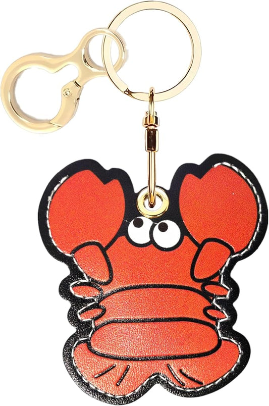 Leather Airtag Keychain Case Holder,Cute Protective Apple Air Tag Cover with Key Ring,Anti-Scratch Hidden Finder GPS Tracker Case for Wallet Keys,Bag,Pets,Backpack(Lobster)