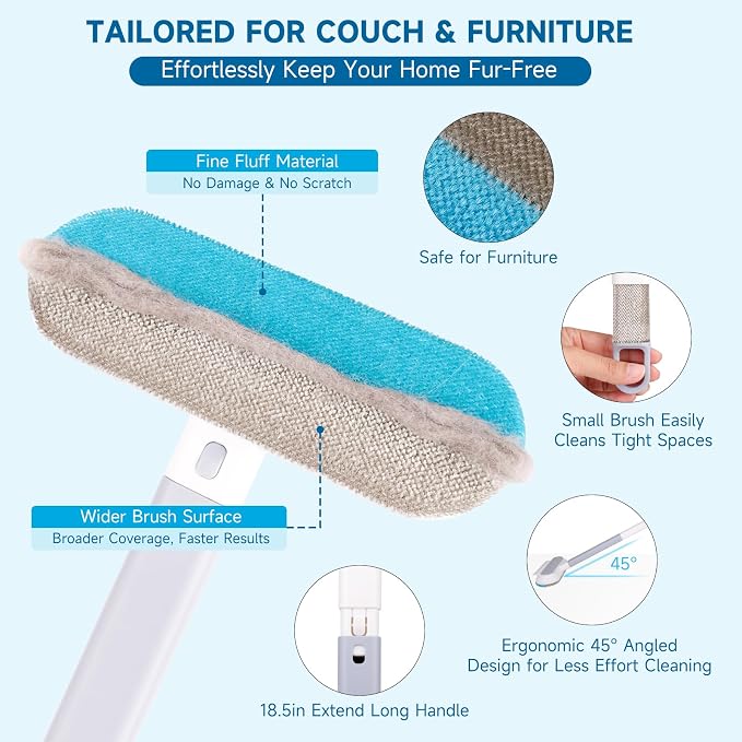 Cat and Dog Hair Remover for Couch & Furniture, Better Than Lint Rollers for Pet Hair, Reusable, Washable Fur Cleaner for Carpets, Clothing, Bedding, Portable Multi-Surface Tool for Home & Car