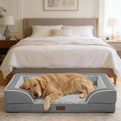 Orthopedic XXL Dog Beds, Waterproof Memory Foam Big Bolster Pet Bed for Extra Large Sized Dogs 53x42Inch, Non-Slip Bottom and Egg-Crate Foam Dog Couch Bed with Washable Removable Cover, Grey