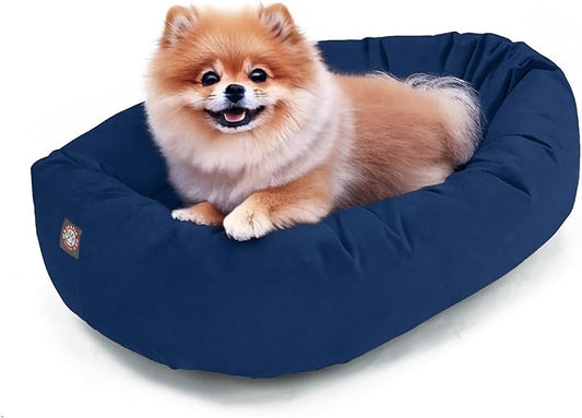 Majestic Pet Suede Shredded Memory Foam Mix Calming Dog Bed Washable - Cozy Soft Round Dog Bed with Spine for Head Support - Fluffy Donut Dog Bed, 24 Inch, Navy