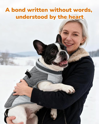 Dog Winter Coat for Large Dogs, Adjustable Puppy Warm Jackets in Cold Weather, Reflective Pet Fleece Vest with External Attachment Points, Zippered Cold-Weather Dog Winter Clothes, L Black