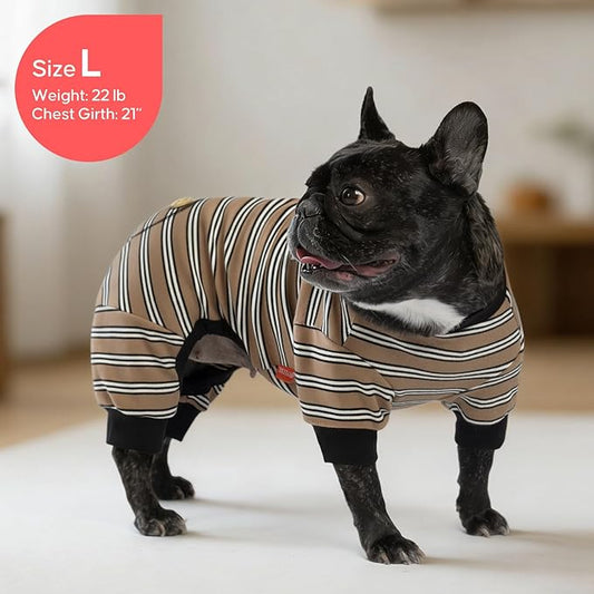 KYEESE Dog Pajamas, Soft Dog Pajamas for Small Medium Dogs Boy Girl, Comfy Dogs PJS Breathable Onesie Clothes, Stretchy Jammies Pet Sleepwear, Lightweight Puppy Jumpsuit Outfit, Khaki Striped, XL