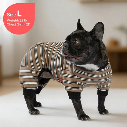 KYEESE Dog Pajamas, Soft Dog Pajamas for Small Dogs Boy Girl, Comfy Dogs PJS Breathable Onesie Clothes, Stretchy Jammies Pet Sleepwear, Lightweight Puppy Jumpsuit Outfit, Khaki Striped, M