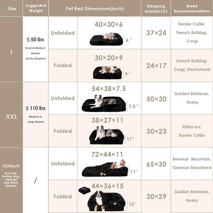 EHEYCIGA Foldable XXL Dog Bed for Large Sized Dog, 54"x38"x7.5" Faux Fur Fluffy Pet Couch Bed, Orthopedic Calming Memory Foam Big Pet Bed, Washable Pet Sofa Bed with Non-Slip Bottom, Black