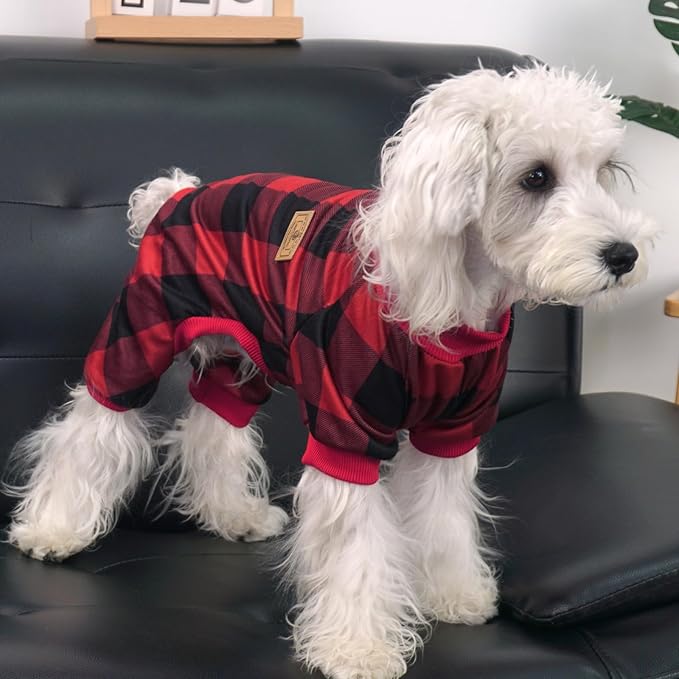 XPUDAC Dog Pajamas Soft Strechy Plaid Doggie Clothes for Small Medium Dogs Girl Boy Cat Apparel-XS