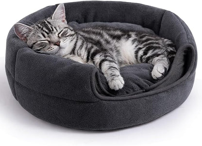 Hollypet Cat Bed Self-Warming 2 in 1 Foldable Kitty Cave House Nest Pet Sleeping Bed for Indoor Cats, Gray Igloo