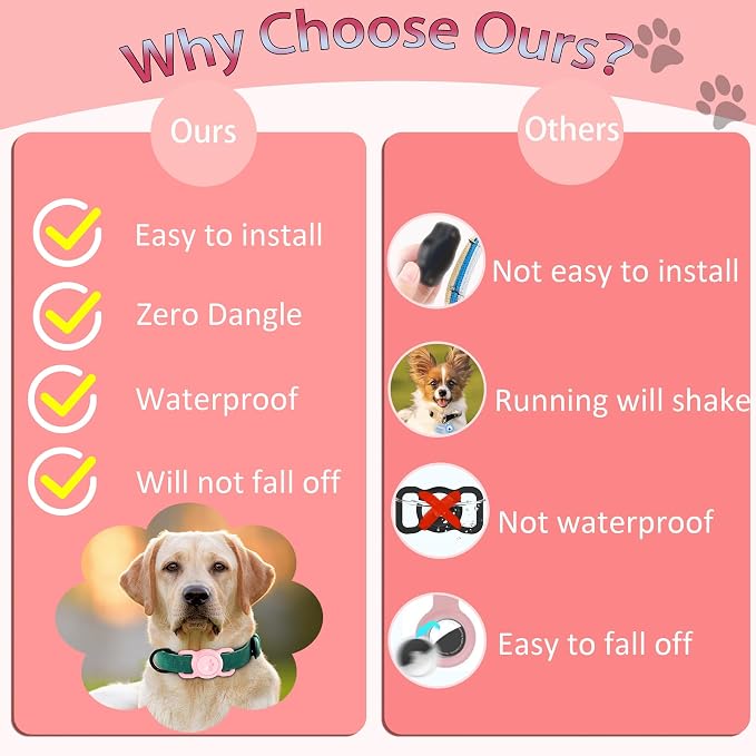 Waterproof Silicone AirTag Holder for Dog Collar, Pink | Full waterproof seal | Fits Most Collars | Soft Durable Silicone | Anti-loss Secure Fit | Lightweight & Signal-friendly