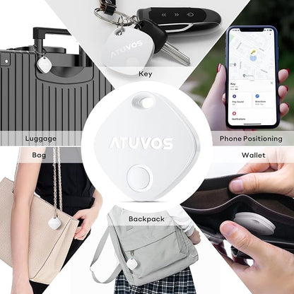 ATUVOS Luggage Tracker, Key Finder, Bluetooth Tracker Pairs with Apple Find My (iOS Only), Item Locator for Bags, Wallets, Keys, Waterproof IP67, Anti-Lost 2 Pack, White