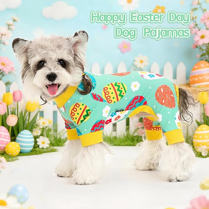 XPUDAC Easter Dog Pajamas, Soft Lightweight Dog Outfit Easter Eggs Puppy Clothes for Small Medium Dogs Pjs Pet Jumpsuit, L