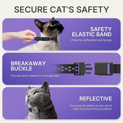 AirTag Cat Collar, Reflective Breakaway Collar, Hidden Holder with Bell | Compatible with Apple AirTag 1st & 2nd Gen, Lightweight Water-Resistant Strap for Cats, AirTag Not Included