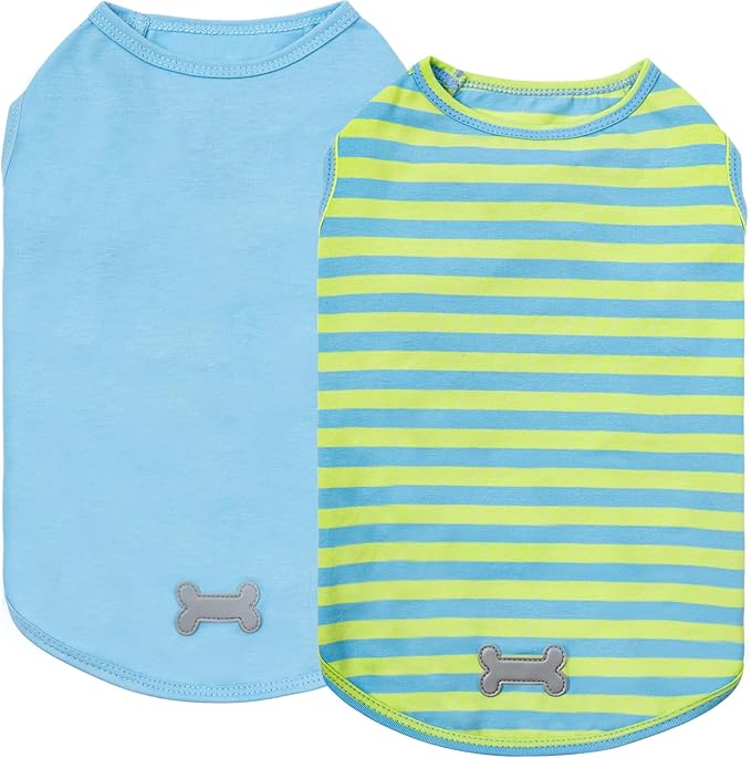 KYEESE 2Pack Dog Shirt, Soft Striped Dogs T Shirts, Lightweight Pet Tank Top, Sleeveless Dog Shirt for Small Dogs, Stretchy Comfortable Pet Vest, Blue, Large