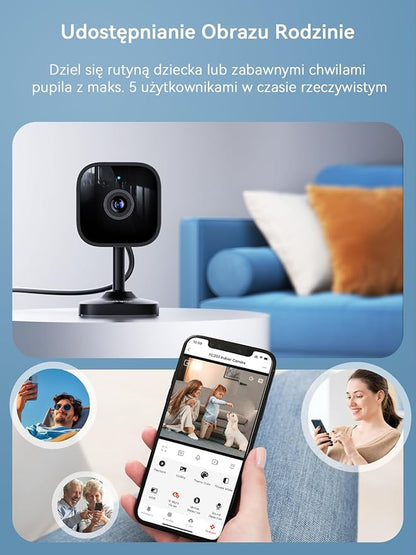 Outinput Indoor Security Camera, 2K WiFi Home Camera for Baby Monitor/Pet/Dog, Motion Detect, Night Vision, 2-Way Audio, Instant App Alerts, Cloud & Local Storage, Share to Family (Black)