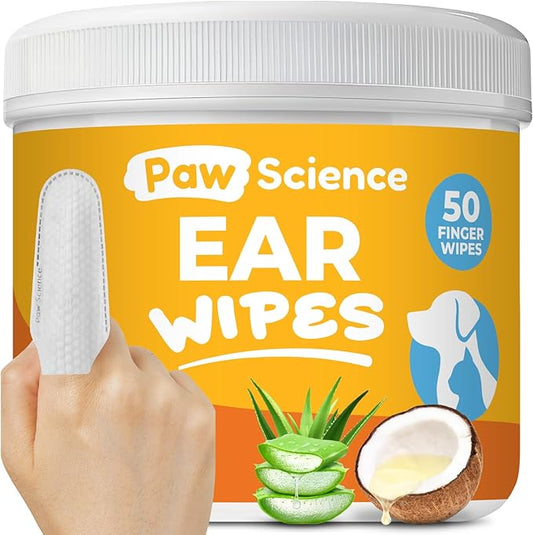 Paw Science Dog Ear Cleaner Wipes – Finger Wipes for Dogs & Cats – Cleaning, Soothing, & Deodorizing Itchy Ears – Pet Ear Relief Solution (Coconut)
