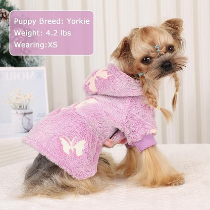 Dog Sweater Fleece Dog Hoodie Winter Puppy Clothes for Small Dogs Boy Girl Pet Hoodies Cold Weather Doggie Coats Fall Doggy Sweatshirt for Chihuahua Yorkie Cat Sweater Costume, Purple Butterfly, M
