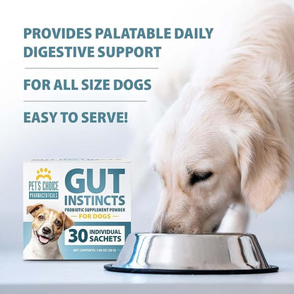 Pet’s Choice Gut Instincts Probiotic Powder Packets for Dogs, 30 Count – Daily Digestive & Immune Support with Lactobacillus, Enterococcus, Inulin & Vitamins – for Puppies, Adult & Senior Dogs